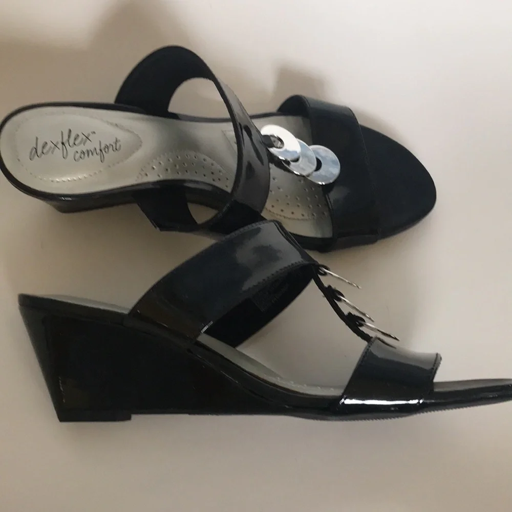 Dexflex Comfort slip on wedges black silver 6.5W